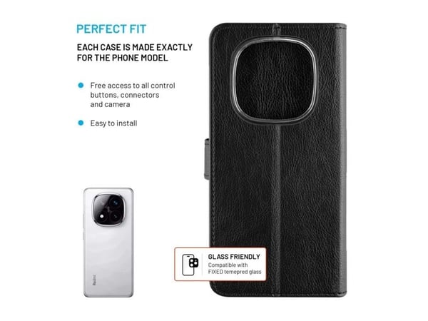 Fast Redmi Note 14 Pro+ 5G Wallet Opus mobiltelefondeksel med kortspor, svart