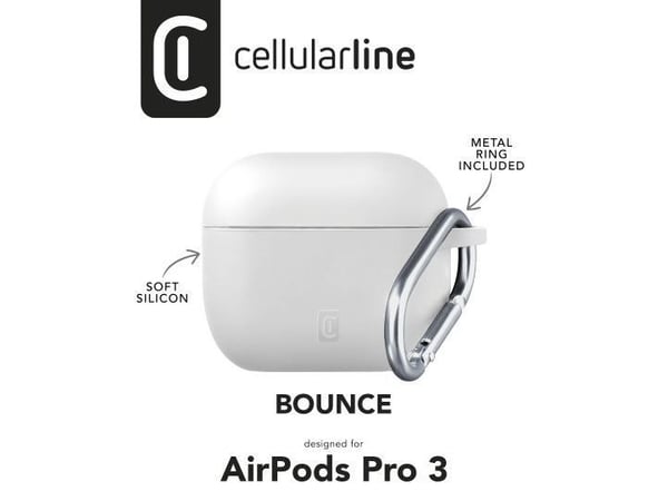 Cellularline Bounce Case, Kotelo, Valkoinen, Apple, AirPods Pro 3, Silikoni, Kolahduksenkestävä, Likaa hylkivä, Naarmuuntumisenkestävä