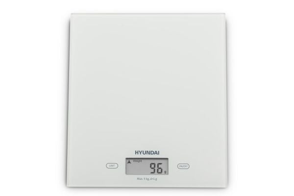 Hyundai KVE 893, Elektronisk kjøkkenvekt, 5 kg, 1 g, Hvit, Glass, Benkeplate
