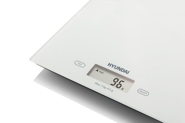 Hyundai KVE 893, Elektronisk kjøkkenvekt, 5 kg, 1 g, Hvit, Glass, Benkeplate