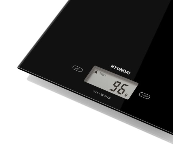 Hyundai KVE 893B, Elektronisk kjøkkenvekt, 5 kg, 1 g, Svart, Glass, Benkeplate
