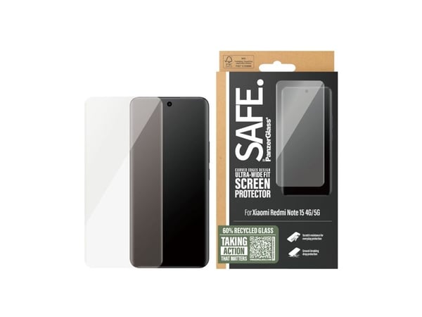 PanzerGlass SAFE. by ® Skjermbeskytter Xiaomi Redmi Note 15 4G | 5G | Ultra-Wide Fit, Xiaomi, Xiaomi, Xiaomi - Redmi Note 15 4G, Xiaomi - Redmi Not...