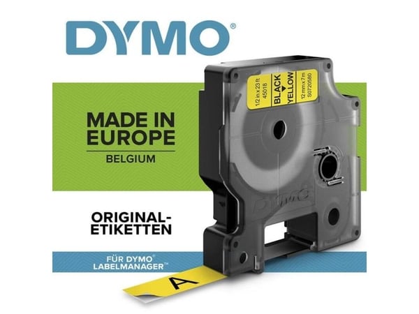 Teksttape, Dymo D1, 9 mm, sort/gul