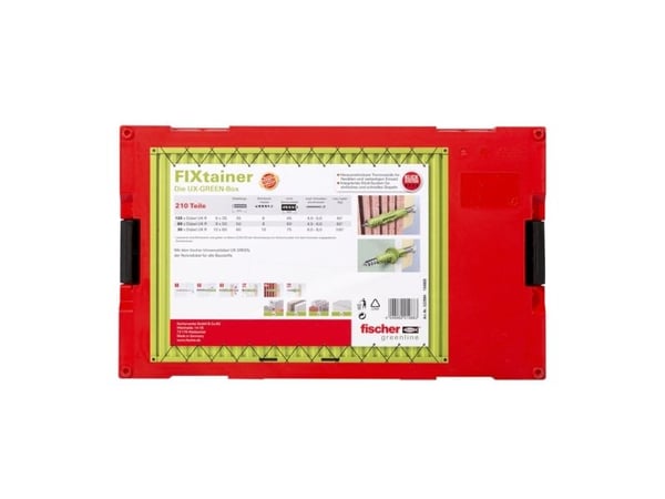 Fischer FIXtainer - UX, Kiinnitystulppa, Betoni, Muovi, Muovi, Vihreä, 210 kpl