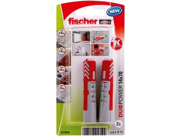 Fischer 537655, Skrue- og veggpluggsett, Murstein, Betong, 70 mm, 1,4 cm, 8 cm, 1 cm