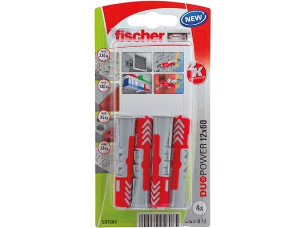 Fischer 537654, Kit med skruv och väggplugg, Tegel, Betong, 60 mm, 1,2 cm, 7 cm, 8 mm