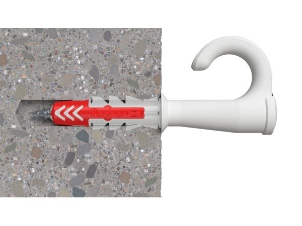 Fischer 564171, Kit med skruvkrok och väggplugg, Autoklaverad lättbetong, Tegel, Betong, Gipsskiva, Gipsskivor, Plast, Grå, Röd, Torx, TX20