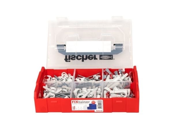 Fischer 563578, Kit med skruvkrok och väggplugg, Autoklaverad lättbetong, Tegel, Betong, Gipsskiva, Gipsskivor, Plast, Grå, Röd, Torx, TX25
