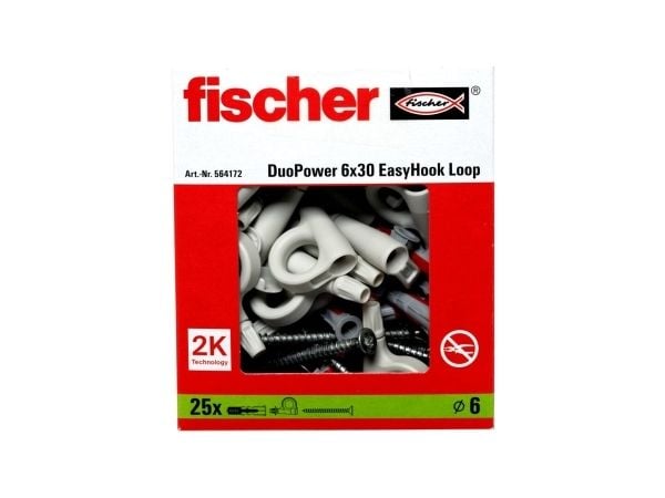 Fischer 564172, Kit med skruvkrok och väggplugg, Autoklaverad lättbetong, Tegel, Betong, Gipsskiva, Gipsskivor, Plast, Grå, Röd, Torx, TX20