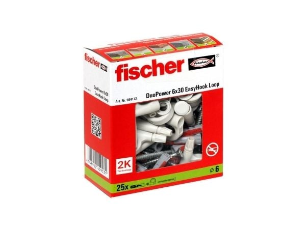 Fischer 564172, Kit med skruvkrok och väggplugg, Autoklaverad lättbetong, Tegel, Betong, Gipsskiva, Gipsskivor, Plast, Grå, Röd, Torx, TX20