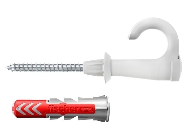 Fischer 564170, Kit med skruvkrok och väggplugg, Autoklaverad lättbetong, Tegel, Betong, Gipsskiva, Gipsskivor, Plast, Grå, Röd, Torx, TX20