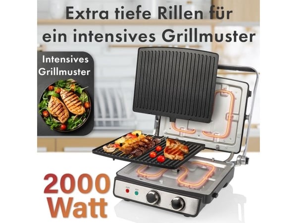 ProfiCook PC-KG 1264, Sort, Rustfritt stål, Rustfritt stål, 230 x 290 mm, 180°, 2000 W, 220 - 240 V