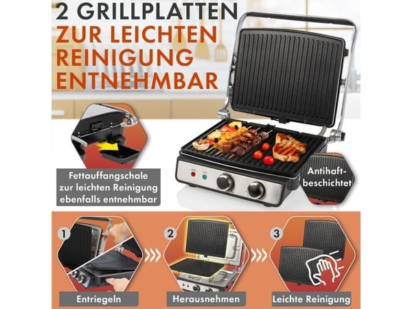 ProfiCook PC-KG 1264, Sort, Rustfritt stål, Rustfritt stål, 230 x 290 mm, 180°, 2000 W, 220 - 240 V