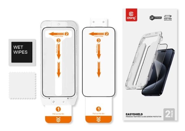 Crong EasyShield, Apple, iPhone 15 Plus, Ripebestandig, Gjennomsiktig, 2 stykker