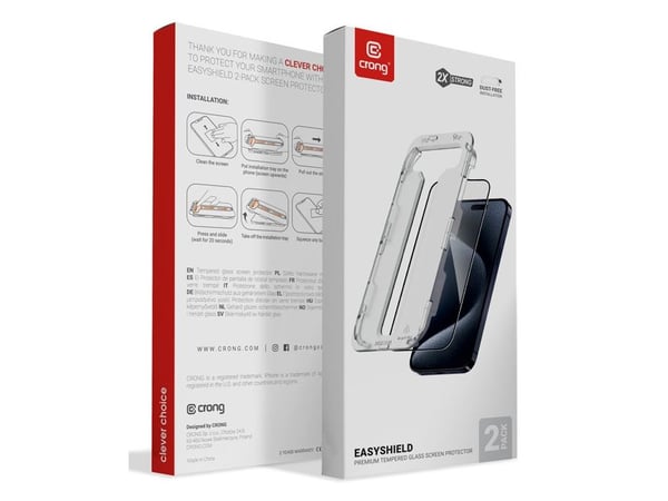 Crong EasyShield, Apple, iPhone 15 Plus, Ripebestandig, Gjennomsiktig, 2 stykker