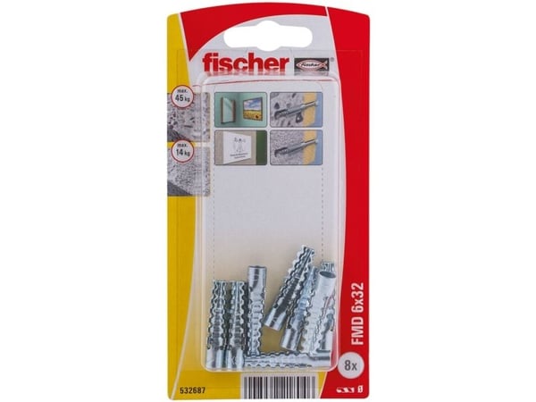 Fischer 532687, Väggplugg, Tegel, Betong, 32 mm, 6 mm, 3,8 cm, 8 styck