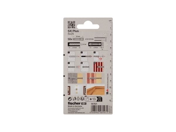 Fischer 567821, Ekspansjonsanker, Lettbetong, Murstein, Betong, Gipsblokk, Murverk, Nylon, Tyskland, 5 mm, 25 mm