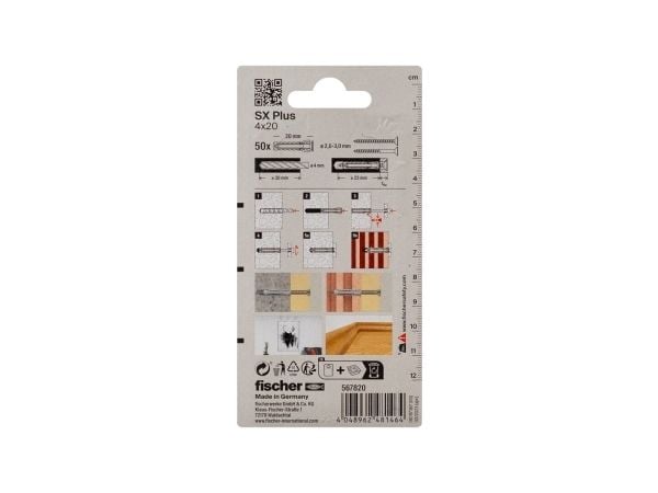 Fischer 567820, Ekspansjonsanker, Lettbetong, Murstein, Betong, Gipsblokk, Murverk, Nylon, Grå, Tyskland, 4 mm