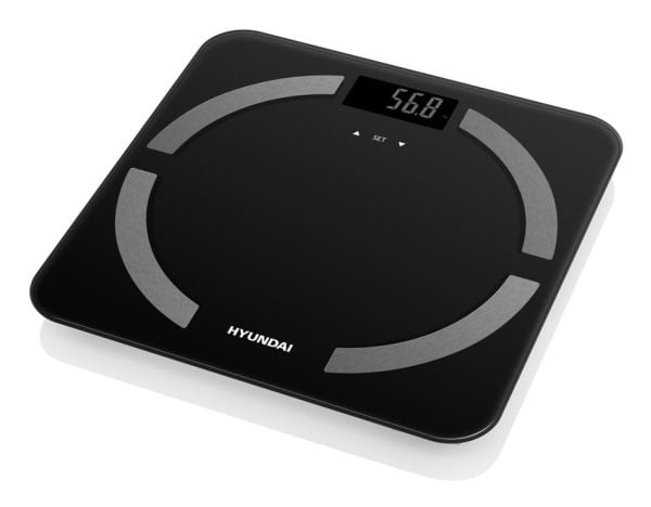Hyundai OVET 739, Sähkökäyttöinen henkilövaaka, 150 kg, 100 g, Musta, Harmaa, kg, lb, ST, Neliö