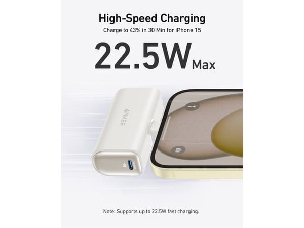 Anker Nano - Powerbank - 5000 mAh - 22,5 watt - 3 A (24-polet USB-C) - Svart stein