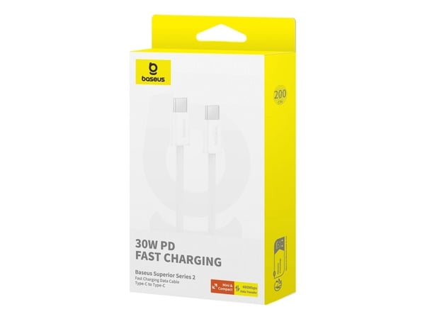 Baseus Superior, 2 m, USB C, USB C, 480 Gbit/s, Valkoinen