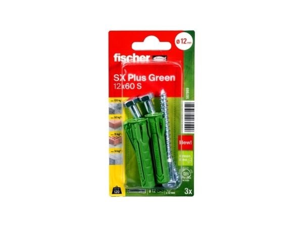 Fischer SX Plus Vihreä Ekspansionsrawplug 60 mm 12 mm 567869 3 kpl
