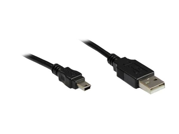 Alcasa USB 2.0 A/USB mini 0.15 m, 0,15 m, USB A, Mini-USB B, USB 2.0, Hankjønn/hankjønn, Svart