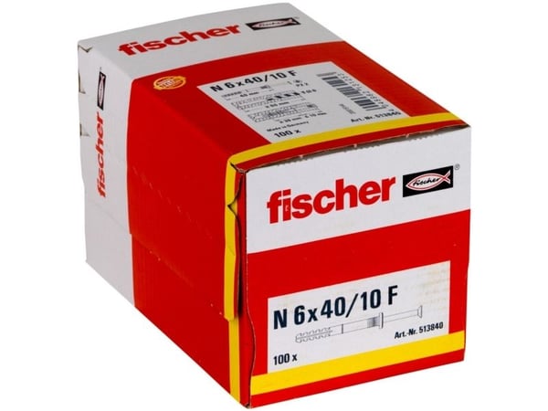 Fischer 513840, Skrue- og veggpluggsett, Murstein, Betong, Pozidriv, PZ2, 40 mm, 6 mm