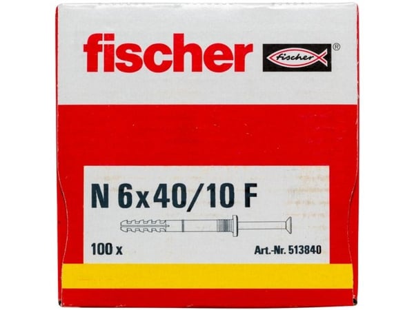 Fischer 513840, Skrue- og veggpluggsett, Murstein, Betong, Pozidriv, PZ2, 40 mm, 6 mm