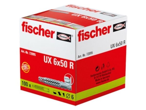Fischer 72095, Veggplugg, Murstein, Betong, 50 mm, 6 mm, 6 cm, 4 mm