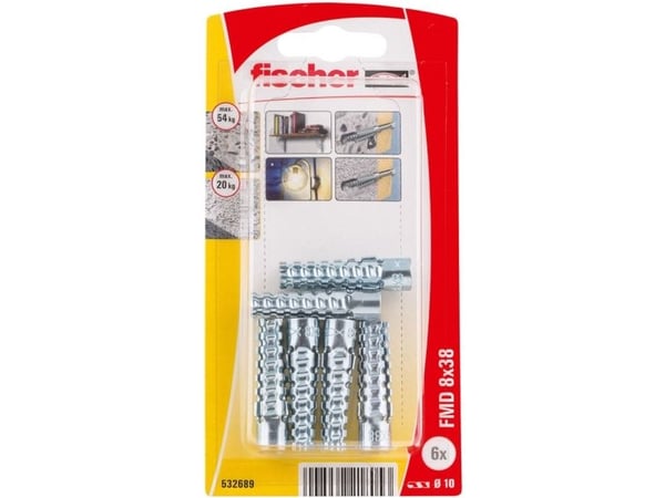 Fischer 532689, Skruekrok og veggpluggsett, Murstein, Betong, 38 mm, 1 cm, 4,6 cm, 6 stykker