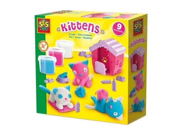 SES Creative Dough - Kittens, Modelleringsleire, Flerfarget, Barn, Plastbøtte, Gutt/Jente, 3 farger