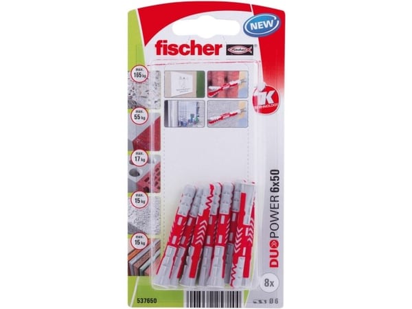Fischer 537650, Skrue- og veggpluggsett, Murstein, Betong, 50 mm, 6 mm, 6 cm, 4 mm