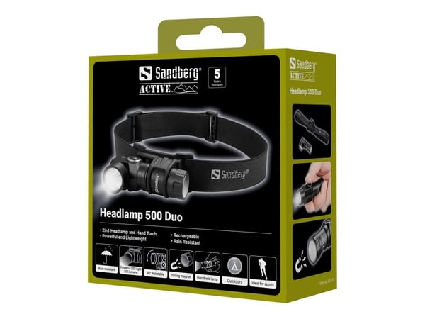 Sandberg 421-35, Taskulamppu otsanauhalla, musta, Alumiini, IP44, LED, 25 lm