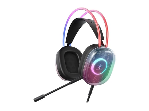 DELTACO GAMING DH230 - Hodesett - full størrelse - kablet - 3,5 mm jakk - halvtransparent, svart