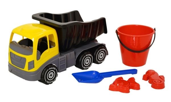 Hiekkasetti, jossa on 40cm kuorma-auto, ämpäri, lapio ja 2 hiekkamuotteja