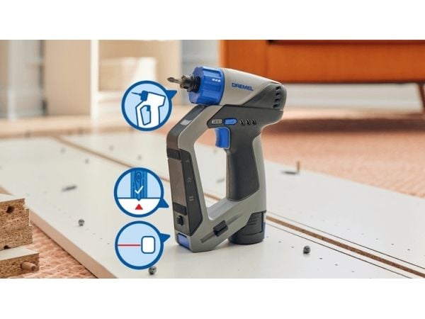 Dremel F013DD12JA, Boremaskin med pistolgrep, Nøkkelløs, Børsteløs, Drill, Blå, Grå, 1,58 cm