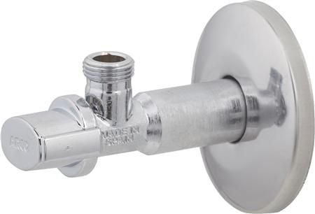 BROEN Arcofix stopventil lang model nippel/nippel 1/2" x 3/8" i krom med Ø70mm roset. Leveres uden omløber til 10mm kobberrør #744524033