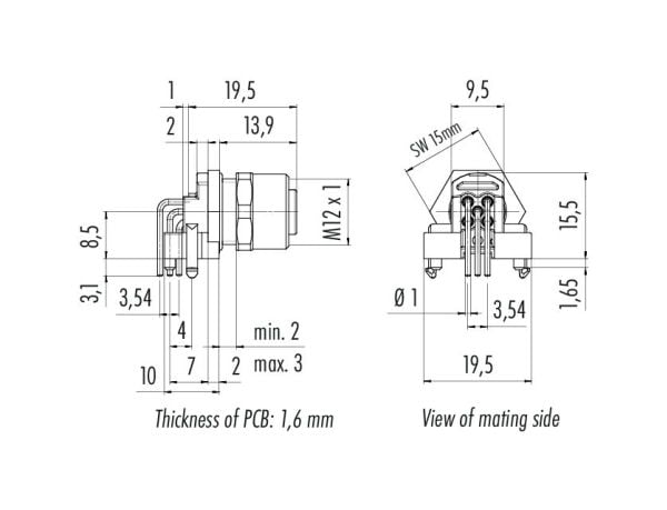 BINDER 99-3442-202-05, M12, Honkoppling, mässing, Nickel, Guld, IP68, 60 V