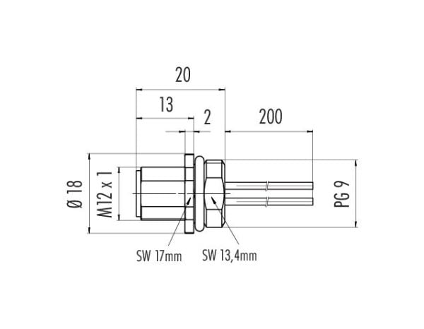 BINDER 09-3431-433-04, 0,2 m, M12, urosliitin, polyvinyylikloridi (PVC), 300 V, UL 2238, VDE, DIN EN 61076-2-101