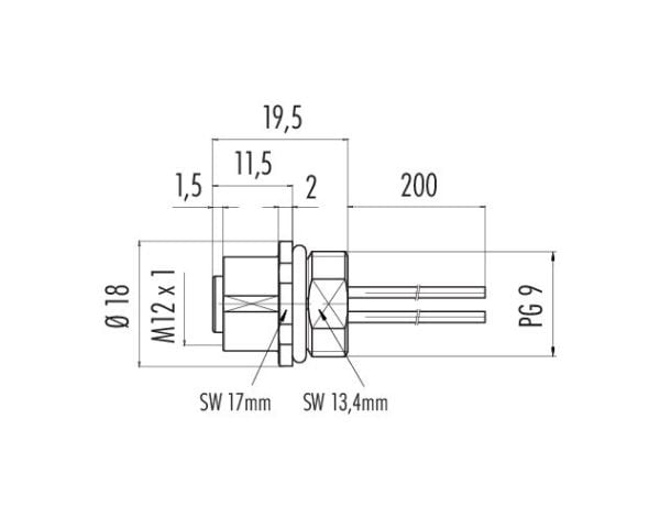 BINDER 09-3442-433-05, 0,2 m, M12, naarasliitin, polyvinyylikloridi (PVC), 300 V, UL 2238, VDE, DIN EN 61076-2-101