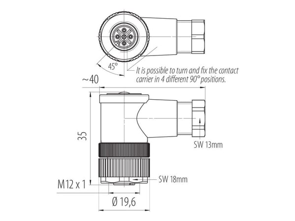 BINDER 99-0430-00-04, M12, Hunstik, polyamidi, IP67, 250 V, 4 A