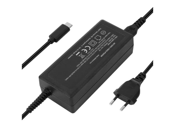 DELTACO - USB-C-strømadapter - AC 100-240 V - 65 watt - 1 m kabel - svart