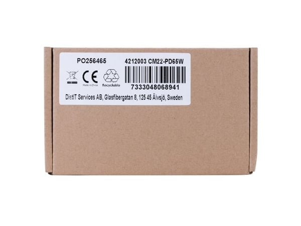 DELTACO - USB-C-strømadapter - AC 100-240 V - 65 watt - 1 m kabel - svart