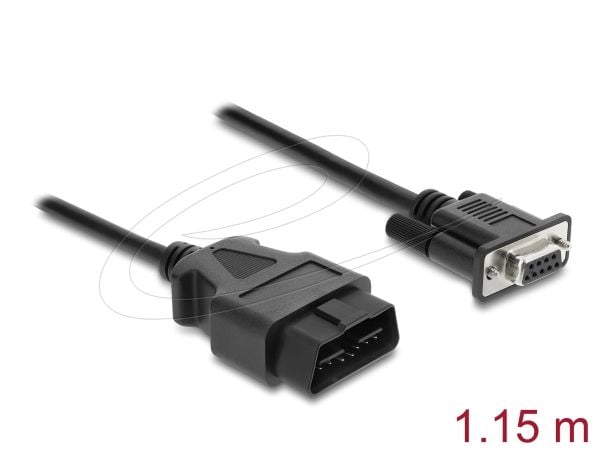Delock-sovitinkaapeli OBD-2 uros Sub-D 9-nastaiseen naarasliitäntään ruuveilla 1,15 m