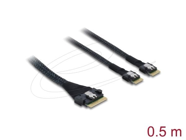 Delock - SAS intern kabel - 8i Slim SAS (SFF-8654) (hann) til 4i Slim SAS (hann) - 50 cm