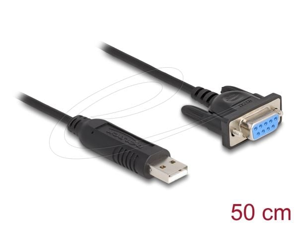 Delock - USB / seriell-kabel - USB (hann) til DB-9 (hunn) skrubar - 50 cm - støtter RS-232 seriell grensesnitt - svart