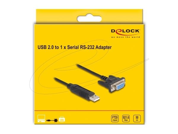Delock - USB / seriell-kabel - USB (hann) til DB-9 (hunn) skrubar - 50 cm - støtter RS-232 seriell grensesnitt - svart