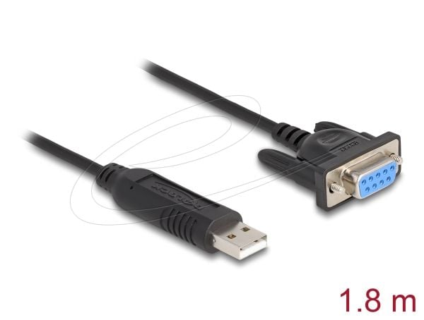 Delock - USB / seriell-kabel - USB (hann) til DB-9 (hunn) skrubar - 1.8 m - støtter RS-232 seriell grensesnitt - svart