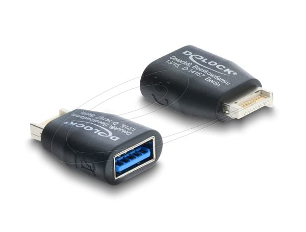 Delock - USB-adapter - 20 pin USB Type E (hann) Key A til USB-type A (hunn) - 5 V - 3 A - up to 5 Gbps data transfer rate - svart